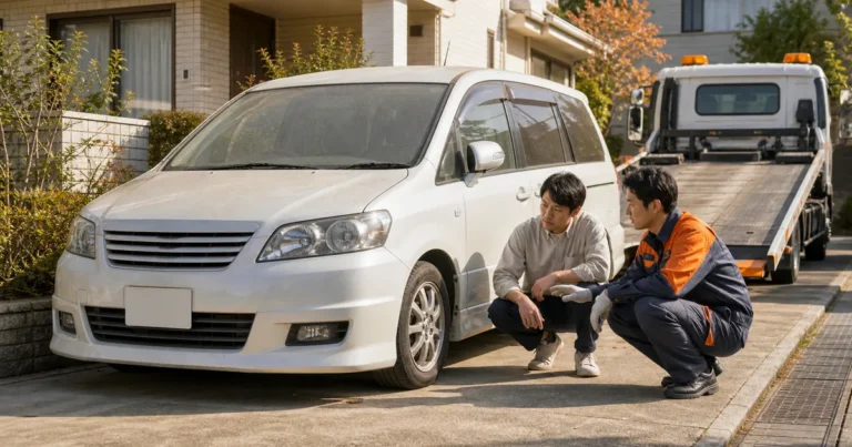長期間使っていない車を始動せず引取担当者と確認する所有者