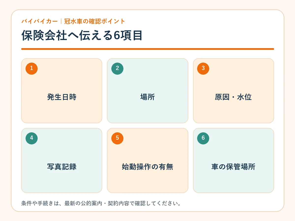 冠水車について保険会社へ伝える6項目
