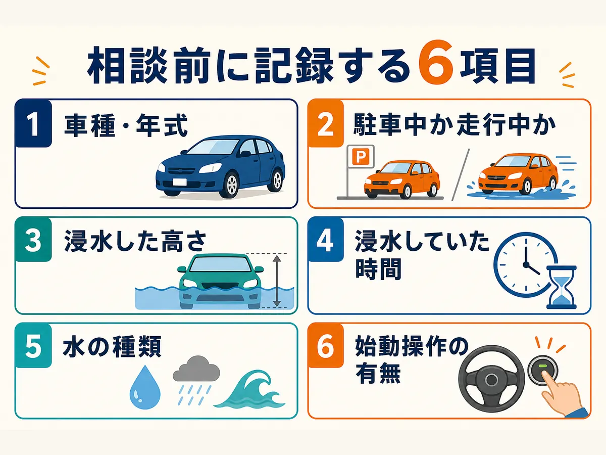 冠水車の相談前に記録する6項目