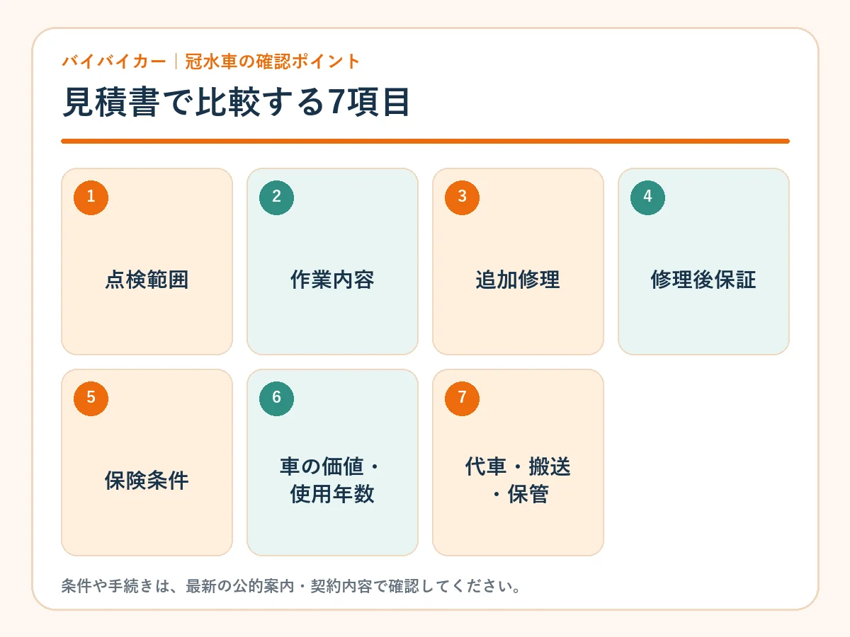 冠水車の修理か買い替えかを比較する7項目