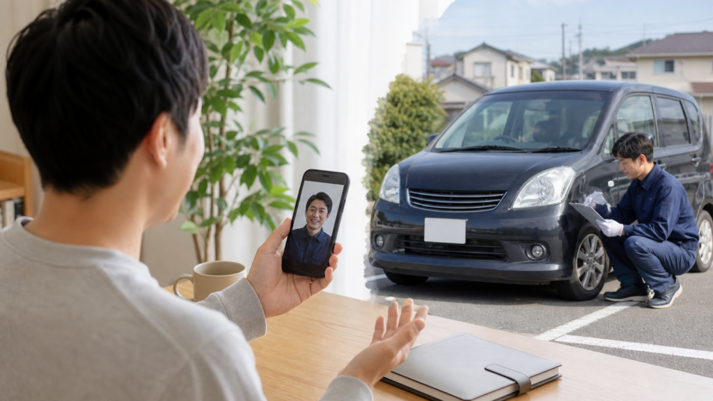 遠方にある車の立会いなし引取について確認するイメージ