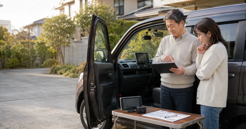 車を手放す前にナビ・ドラレコ・社外品は外す？査定と個人情報の確認順のイメージ
