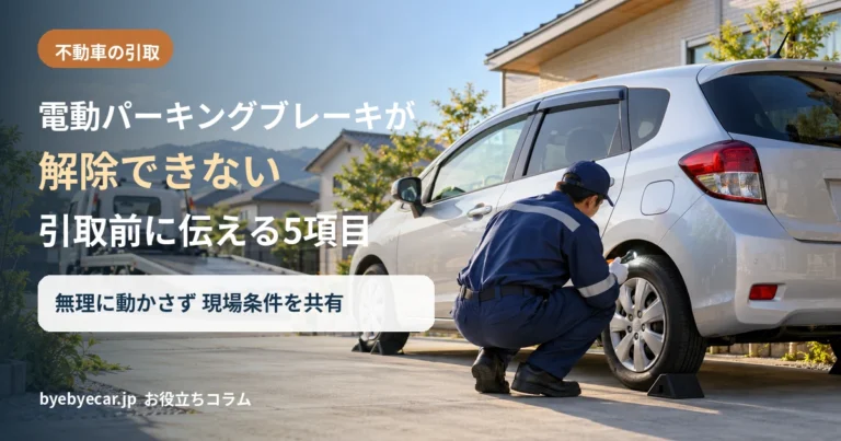 電動パーキングブレーキが解除できない車は引き取れる？不動車査定で先に伝える5項目のイメージ