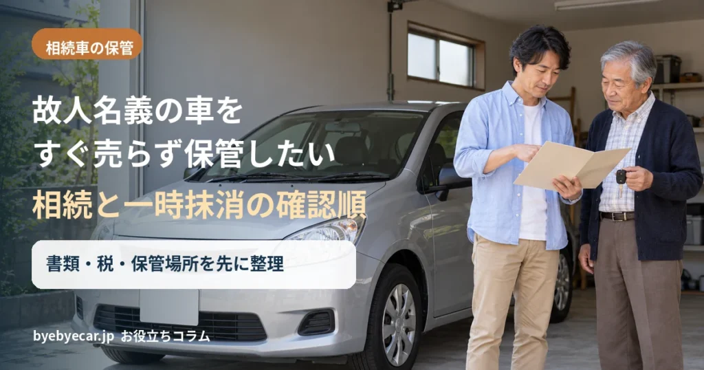 故人名義の車をすぐ売らず保管したい｜相続と一時抹消の確認順のイメージ